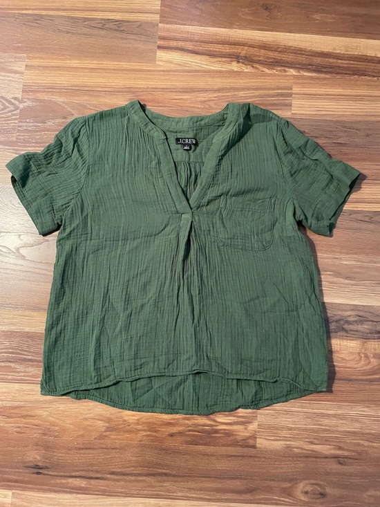 J. Crew Tops - J Crew V-Neck Double Gauze Popover Top Green Women's Large